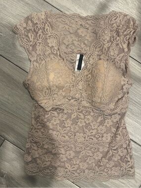 Lace Overlay Bustier Top in Taupe size S/M